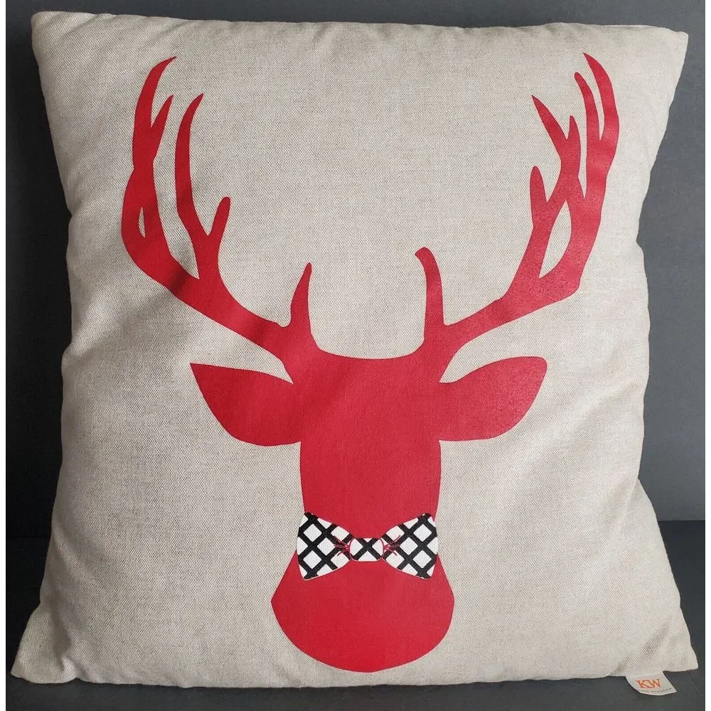 KW Kate Winston Deer Head Pillow Holiday Christmas Cottage Cabin Lodge Winter